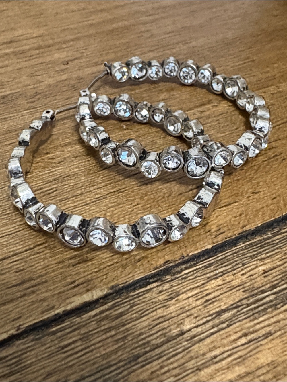 Premier Designs Clear Crystal Hoop Earrings - Silver